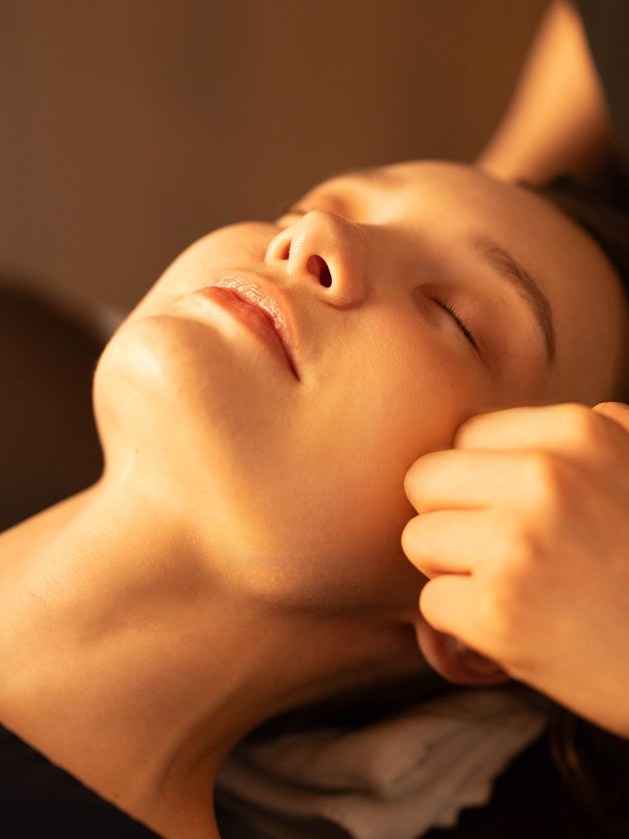 Facial lifting work along the jaw during the 80 minute Face Lift and Decollete treatment